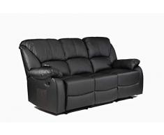 ECODE Canapé 3 places inclinable avec massage par ondulation vibrante, chaleur lombaire, similicuir ECO-8590/3 noir