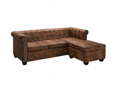 vidaXL Canapé Chesterfield en Forme de L Cuir Daim Synthétique Marron Sofa