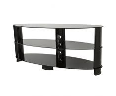 King Meuble TV Ovale en Verre noir pour Ecran 20- 60 pouces LCD/LED/Plasma Pieds Argentes (avec Gestion des Câbles)