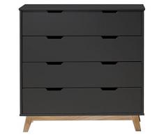 VS Venta-stock Commode Miranda avec 4 tiroirs en Couleur Gris Anthracite, Pieds et façades en Bois Naturel