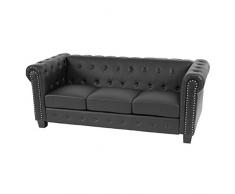 Mendler Luxus 3er Sofa Loungesofa Couch Chesterfield Kunstleder ~ eckige Füße, Schwarz