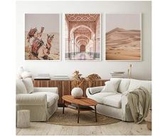 HYFBH Mur Art Toile Peinture Chameau Désert Maroc Porte Paysage Nordique Affiches et Impressions Mur Photos pour Salon Décor 40x50 cm (15.7x19.7 Pouces) x3 sans Cadre