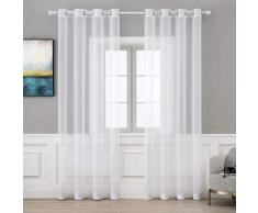MIULEE 2 Panneaux Couleur Pure Rideaux De Fenêtre Transparents Lisse Élégant Panneaux Voile De Fenêtre/Rideaux/Traitement pour Chambre Salon 140x145cm Blanc