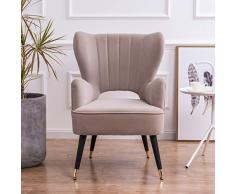 MIAO CODE Fauteuil Chesterfield Fauteuil à Dossier à Oreilles Fauteuil De Fauteuil en Cuir Orthopédique avec Dossier Haut Et Pieds en Bois Massif pour Salon,Light Brown