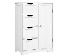 Homfa Campagne Meubles de Rangement Commode Armoire Blanche pour Chambre Salle de Bain (Blanc 4 Tiroirs 1 Porte)