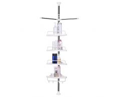 Vpcok Etagère de Douche Télescopique en Acier Inoxydable Shampooing Savon Porte Salle de Bain d’Angle à 4 étages (110cm -300cm) avec 4 Crochets et 2 Porte-Serviettes