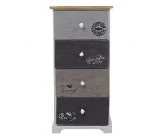 Rebecca Mobili Chiffonnier 4 Tiroirs, Commode Vintage, pour Chambre Salle de Bain, Bois de Paulownia, Blanc Gris – Dimensions: 72 x 35 x 27 cm (HxLxL) - Art. RE4333