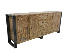 Nomadde Industriel - Enfilade 220cm Wolof Finition vieillie colorée et blanchie - Finition : Recyclé coloré Blanchi Bois Massif dHévéa & Fer
