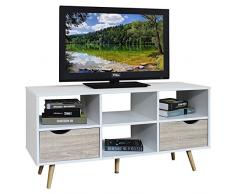 IDIMEX Meuble Banc TV Nantes Design MDF décor Blanc et chêne Sonoma