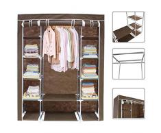 Armoire Penderie marron en tissu - Garde robe 3 portes avec fermeture Zippées