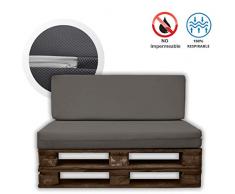 MICAMAMELLAMA Pack Siège + Dossier pour Sofa à Palette Interieur et Exterieur - Couleur Gris - Mousse dhaute densité - Epaisseur 12cm