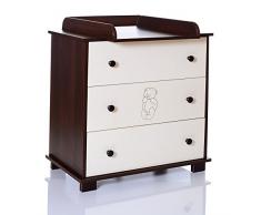 Commode Bebe avec Table à Langer Amoviable | 3 Tiroirs Grande | Ours Marron Blanc