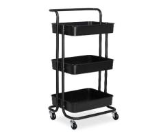 alvorog Chariot de Service Desserte, Chariot de Cuisine avec Panier de Rangement à 3 Tablettes, Chariot de Rangement à roulettes, Convient pour Salle de Bain, Cuisine, Bureau, Bibliothèque(Noir)
