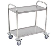 Chariot de service desserte de cuisine à roulettes 2 étagères 71L x 41l x 81H cm acier inox. chromé