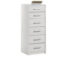 Chiffonnier commode TESSA rangement 6 tiroirs pin massif lasuré blanc