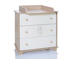 Commode Bebe avec Table à Langer Amoviable | 3 Tiroirs Grande |Ours Creme Blanc
