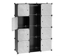 SONGMICS Armoire Penderie Cubes étagère de Rangement modulables Plastiques imprimé Cadre en métal 108 x 36 x 143 cm (L x l x h) LPC30B