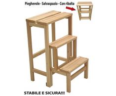 Tabouret Chaise Echelle Escabeau 3 marches Pliant pour gagner de lespace naturel ou en bois Couleur noyer nature