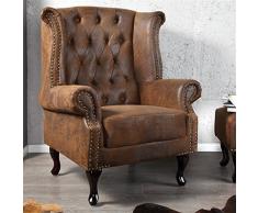 DESIGN FAUTEUIL À OREILLES "ROYAL" | brun antique, 104 cm, similicuir | sièges, chaises, accoudoirs