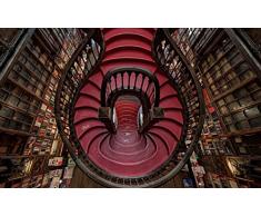 Papier peint mural - Lello Librairie Bibliothèque Escalier En Bois - Thème Architecture - ÉCHANTILLON - 104cm x 70.5cm (LxH) - 1 Parts - Imprimé sur 130g/m2 papier intissé EasyInstall - 1X-1103452VEM