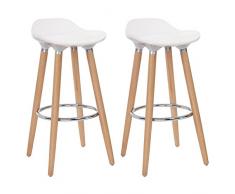 SONGMICS Tabourets de Bar, Lot de 2, Pieds en Bois de hêtre, Hauteur de l’Assise 73 cm, Assise en Plastique ABS, Blanc LJB20W