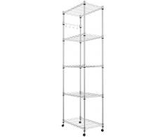 BATHWA Étagère à 5 Niveaux en Fil dacier sur roulettes, étagères chromées pour Le Salon de Cuisine de Garage 23,2 x 13,8 x 72 Pouces (L x W x H)