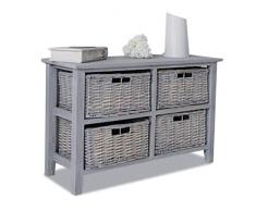 MOBILIER DECO Meuble De Rangement Commode en Bois Gris avec 4 Paniers en Osier Olive