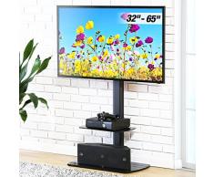 FITUEYES Meuble TV avec Support Télé Pied Suspendu Pivotant pour Plasma TV/LCD de 32 à 65 Pouces avec 2 Etagères en Verre Trempé Noir TT206502GB
