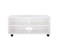 VASAGLE Meuble TV Mobile avec 4 Compartiments et roulettes, Buffet Bas Ouvert pour Téléviseur, enregistreur DVD, Blanc LTC02WT