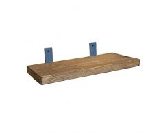 BMF Direct Étagère de style industriel en bois rustique avec 2 supports en acier, Chêne Tudor, 80cm (0.8m) ~ 31.5