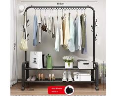 JANRON Portant Penderie à Vêtement Métal Chromé Haut Large roulettes Mobile étagères latérales et métal Garment Rack - 150x 33 x 150cm