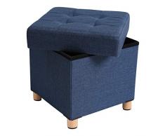 SONGMICS Banc de rangement, Tabouret rembourré pliable, avec couvercle, Pieds en bois massif, Gain de place, Capacité de charge 300 kg, pour Chambre, Couloir, Bleu marine LSF14IN