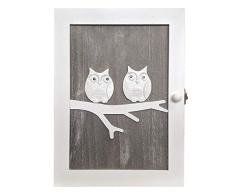 Armoire à clés couple de hibou avec 6 crochets pour clés blanc/naturel 21 x 28 x 7 cm