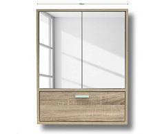 Cflagrant® Armoire Murale de Toilette ou Salle de Bain, 2 Portes Miroirs et Une Porte Couleur Chêne Dim: l48 x L60 x P14.5cm