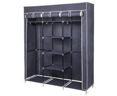 Meerveil Armoire en Tissu Penderie Repliables de Vêtement en Toile Rangement de Vêtements Double Tringles à Vêtements 150 * 45 * 175cm (Gris)