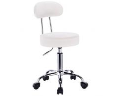WOLTU® BH34ws-1 Tabouret de Bureau Tabouret à roulettes avec Dossier,Chaise pivotante Chaise de Bureau Hauteur réglable,Blanc