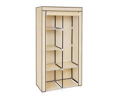 SONGMICS Armoire de Rangement Penderie en Tissu intissé 7 assemblages modulables 88 x 45 x 170 cm Beige RYG84M
