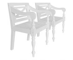vidaXL 2X Bois dAcajou Massif Chaise Batavia Blanc Jardin Terrasse Fauteuil