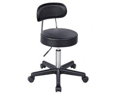 SONGMICS Tabouret de Travail Mobile, sur roulettes, avec Dossier, Hauteur réglable, Pivotant, Noir LJB81B