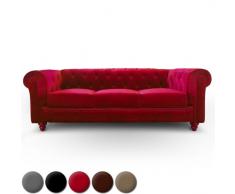 Canape 3 places Chesterfield Velours Rouge