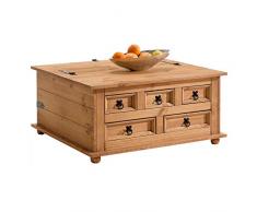 IDIMEX Table Basse de Salon Tequila Coffre Malle de Rangement rectangulaire en Bois Style Mexicain avec 5 tiroirs, en pin Massif Finition teintée et cirée