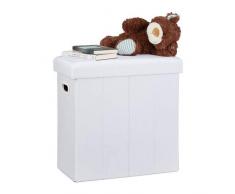 Relaxdays Tabouret de rangement pliable HxlxP: 49,5 x 46 x 25,5 cm, avec rangement en lin, polyester, MDF, blanc