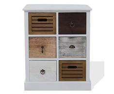 Rebecca Mobili Commode Meuble de Rangement 6 Tiroirs Bois Blanc Marron Gris Beige Vintage Chambre Entree - 68 x 56 x 27 cm (H x L x P) - Art. RE4615