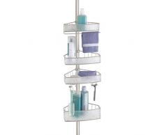 mDesign serviteur de Douche télescopique en métal – étagère de Douche de Coin sans perçage – avec 4 paniers – Panier de Douche pour shampoing, Gel Douche, savons, etc. – Argente/Transparent