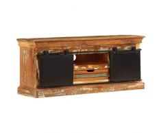 Tidyard Meuble TV en Bois de Récupération Massif - Style Industriel - Fabrication à la Main - 110 X 30 X 45 cm