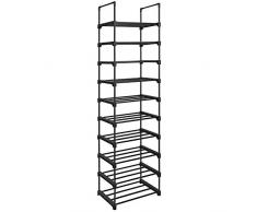 SONGMICS Étagère à Chaussures à 10 Niveaux, Meuble de Rangement Polyvalent, Cadre en Fer, Personnalisable, Peu encombrant, pour entrée, Salon, Chambre, 45 x 30 x 174 cm, Noir LSA25BK