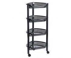 Wedestock Etagère à roulettes, desserte en Plastique Noir 4 Plateaux triangulaires H81cm