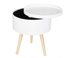 HOMFA 2 en 1 Table Basse Ronde Bois Coffre de Rangement Table Ronde Basse Blanche 38 x 38 x 46 cm … (1PC)