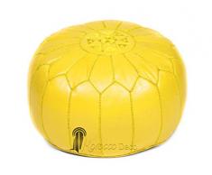 Medina Souvenirs Pouf Design Cuir marocain Jaune, Pouf en Cuir véritable Fait Main