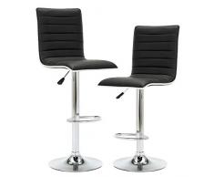 IntimaTe WM Heart Lot de 2 Tabouret de Bar avec Dossier en Similicuir Socle et Repose-Pieds Chromés Noir